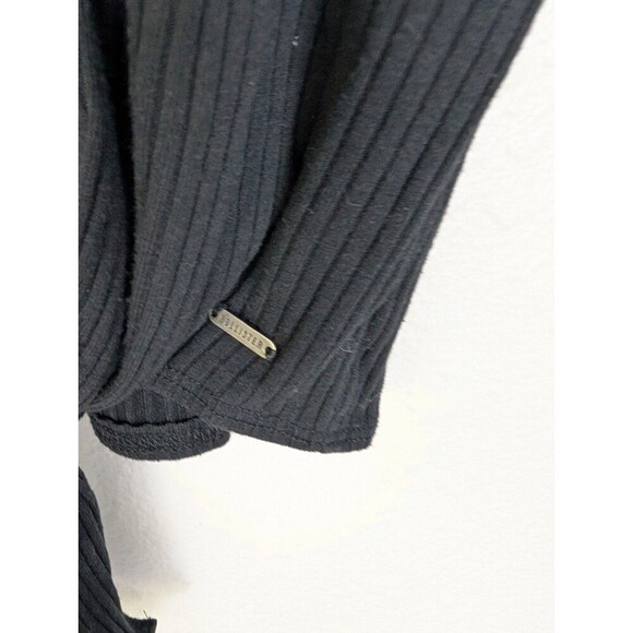 HOLLISTER Woman's XS Black Long Sleeve Ribbed Scoop V neck Button Up Tie Top 176 - Picture 5 of 7
